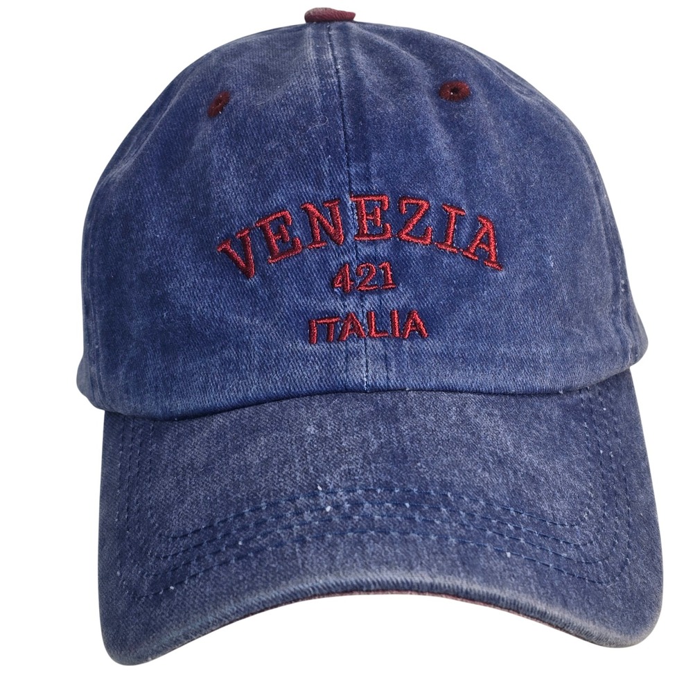 Venezia 421 Italia Blue Faded Denim Embroidered Baseball Cap Hat Adjustable New